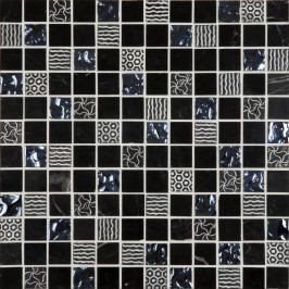 mosaique en pierre naturelle, carrelage mosaique, noir, carrelage sur filet, salle de bain, douche, Tilestone